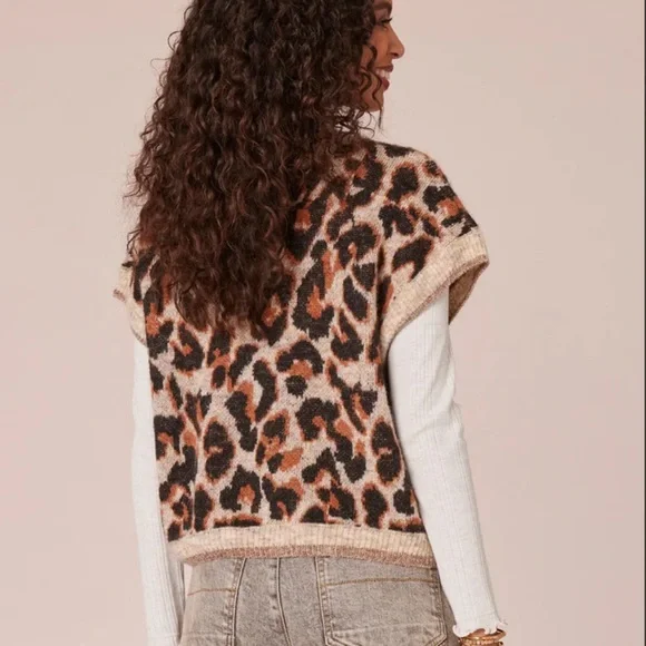 Democracy Brown Leopard V-Neck Sweater Vest XL NWT - Picture 3 of 7
